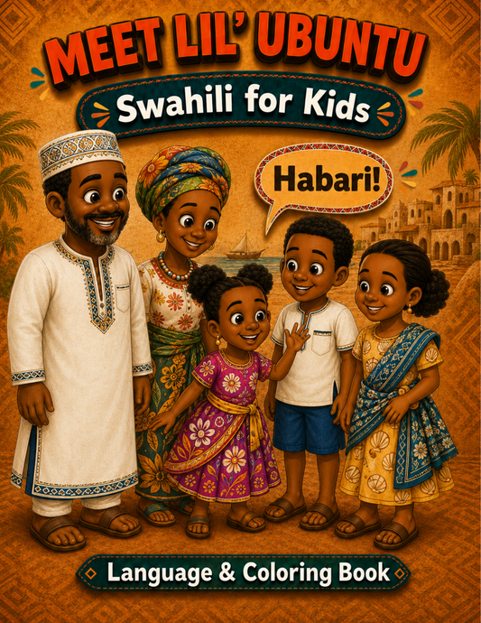 Lil' Ubuntu Swahili for Kids printable language and coloring book digital download cover